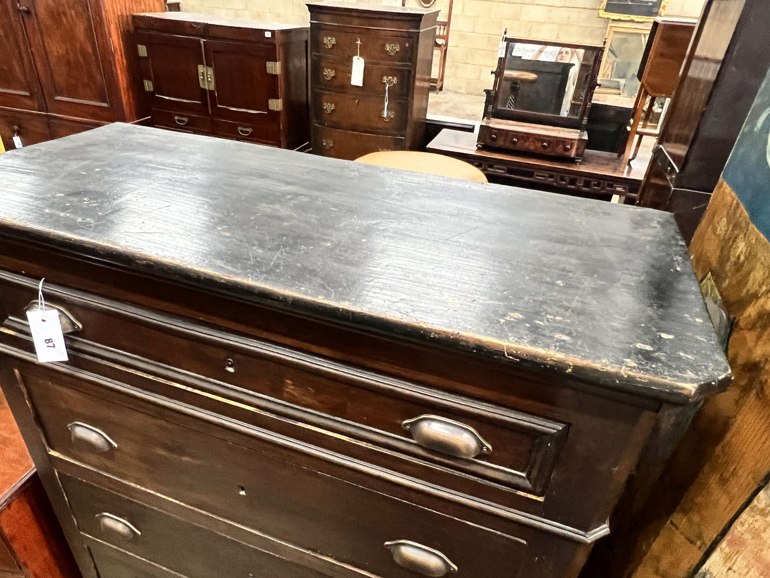 An early 20th century French walnut six drawer tall chest, width 94cm, depth 40cm, height 147cm